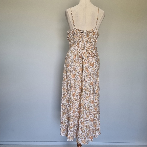 Ghanda Romeo Multicolour Floral Linen Blend Bow Detail Midi Dress Size L - Picture 5 of 10
